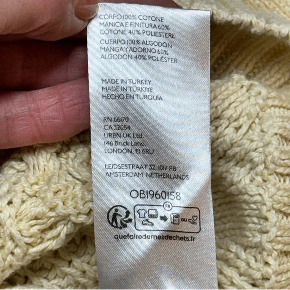 ANTHROPOLOGIE Pilcro Cable Laced Twofer Sweater Creme Size Large Neutral Lace up - Picture 12 of 14